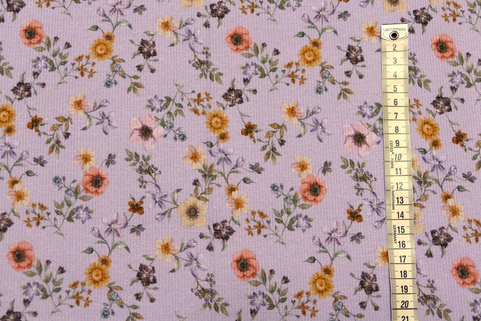 Baumwoll  Rippenjersey lila Blümchen  639