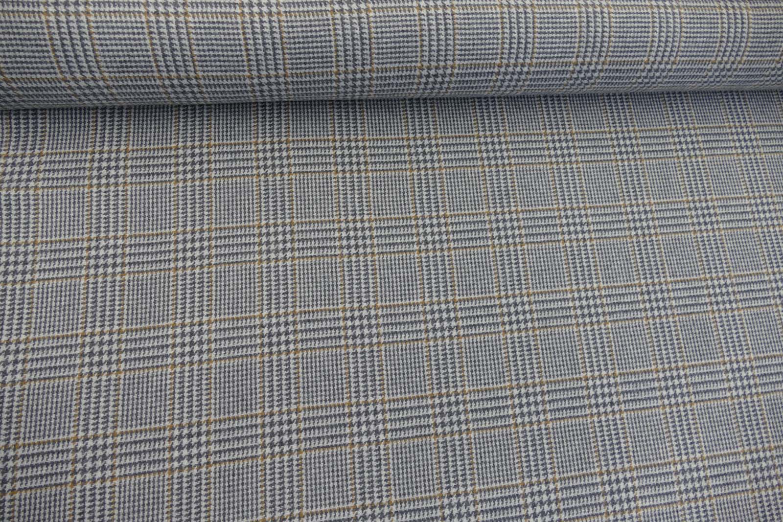 Wollstoff Karo grau cognac 644
