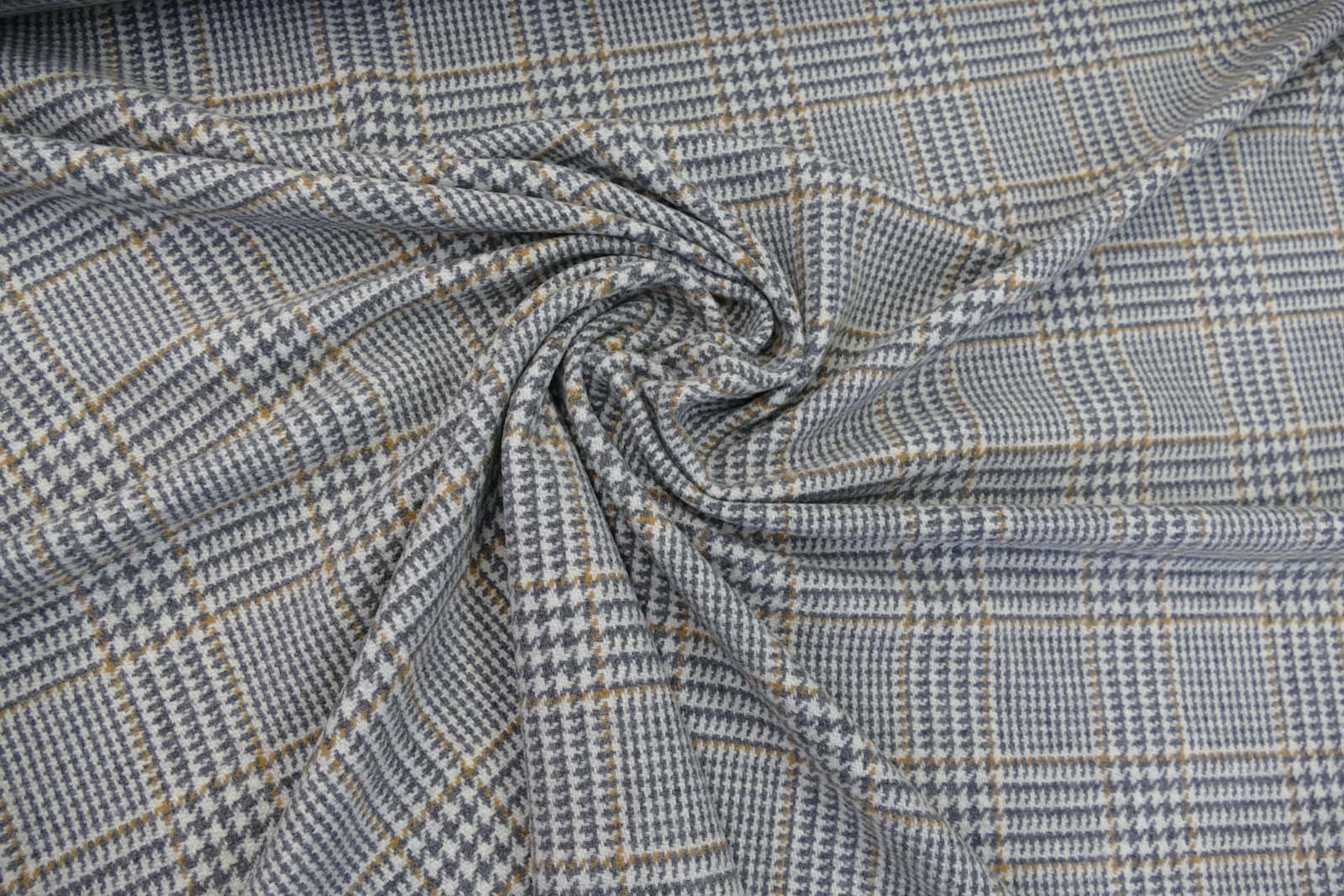 Wollstoff Karo grau cognac 644